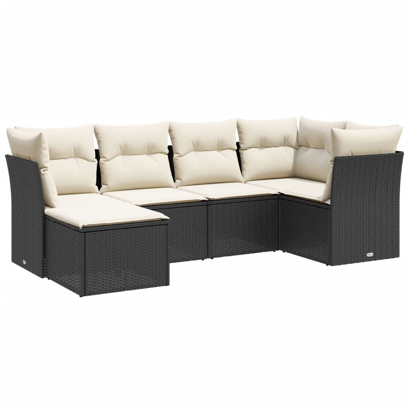 6-delige Loungeset met kussens poly rattan zwart