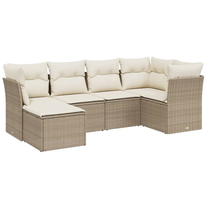 6-delige Loungeset met kussens poly rattan beige