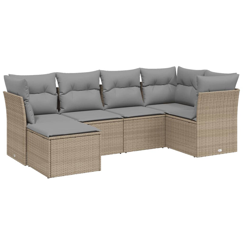 6-delige Loungeset met kussens poly rattan gemengd beige
