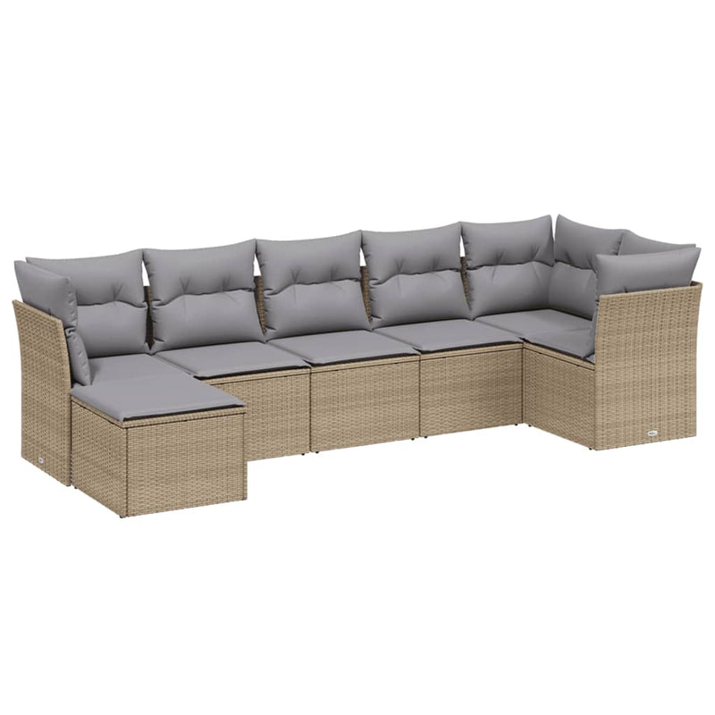 7-delige Loungeset met kussens poly rattan gemengd beige