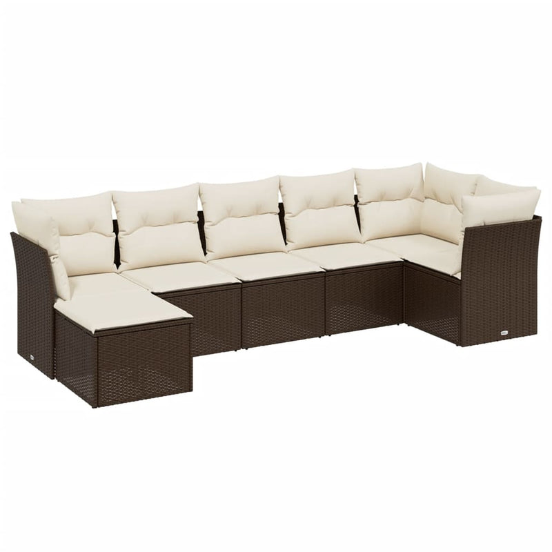 7-delige Loungeset met kussens poly rattan bruin