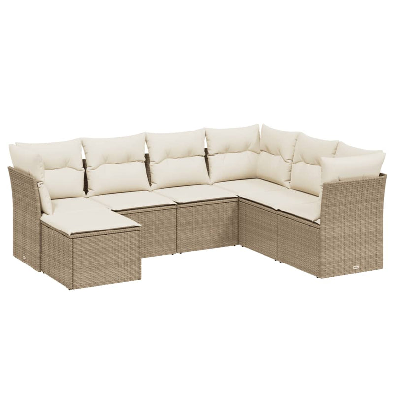 7-delige Loungeset met kussens poly rattan beige