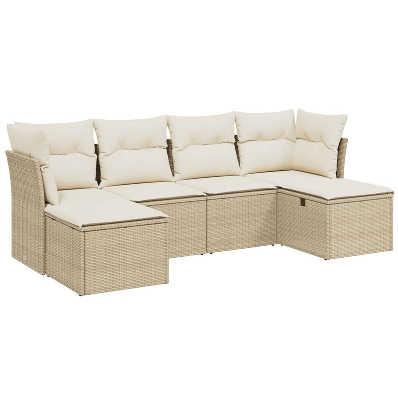 6-delige Loungeset met kussens poly rattan beige