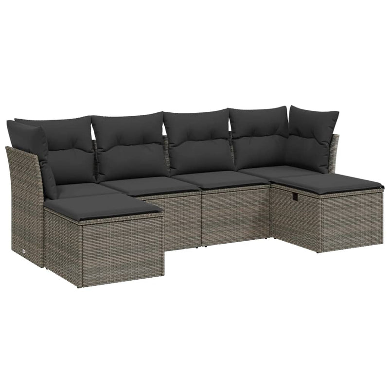 6-delige Loungeset met kussens poly rattan grijs