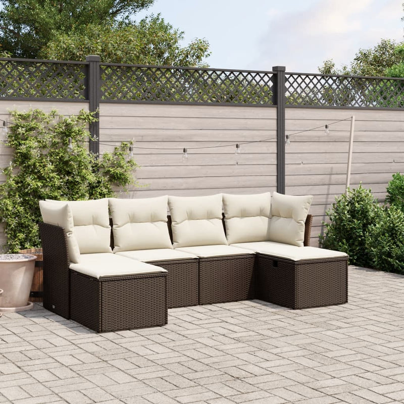 6-delige Loungeset met kussens poly rattan bruin