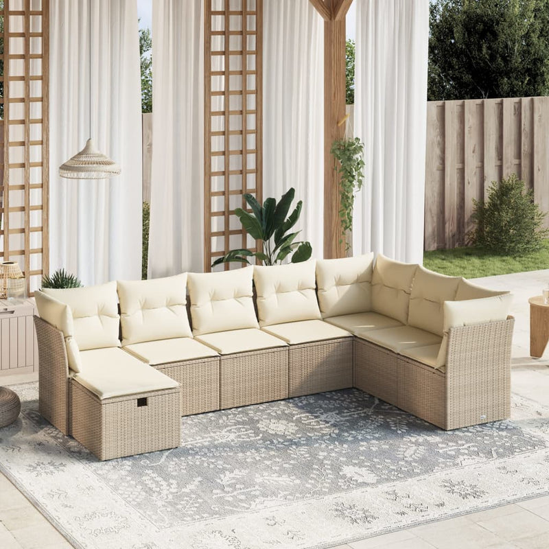 8-delige Loungeset met kussens poly rattan beige