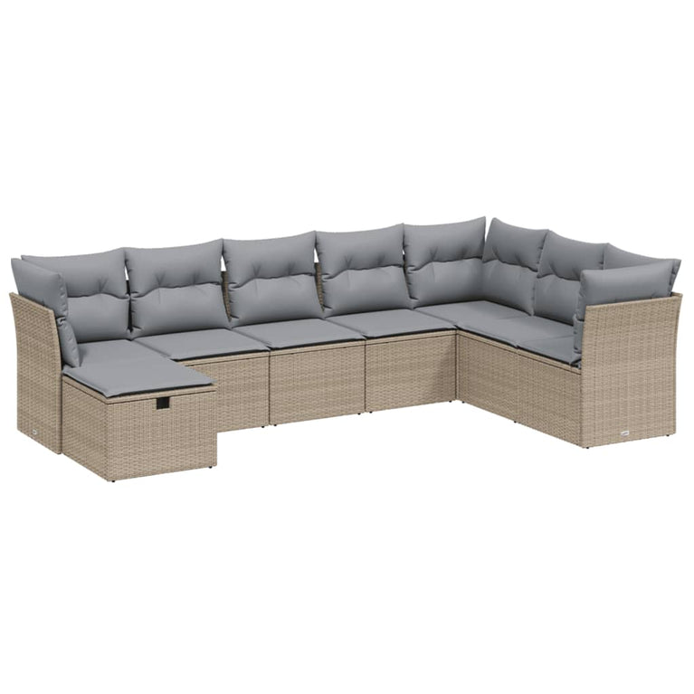 8-delige Loungeset met kussens poly rattan gemengd beige