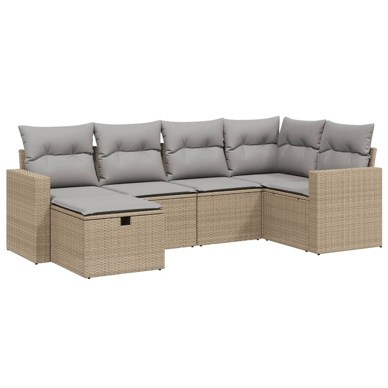 6-delige Loungeset met kussens poly rattan gemengd beige