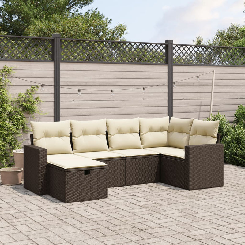 6-delige Loungeset met kussens poly rattan bruin