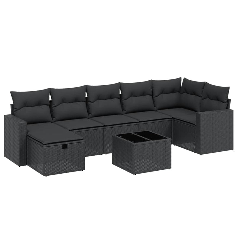 8-delige Loungeset met kussens poly rattan zwart
