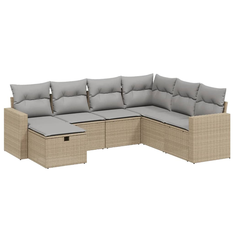7-delige Loungeset met kussens poly rattan gemengd beige