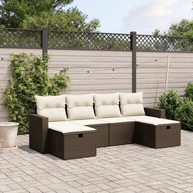 6-delige Loungeset met kussens poly rattan bruin