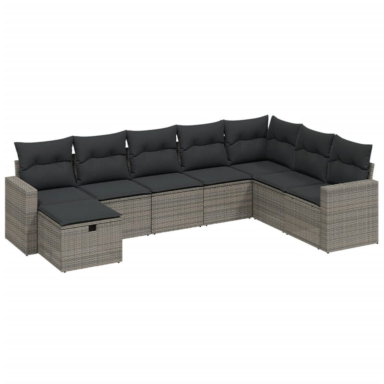 8-delige Loungeset met kussens poly rattan grijs