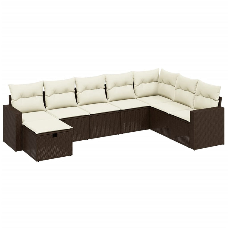 8-delige Loungeset met kussens poly rattan bruin
