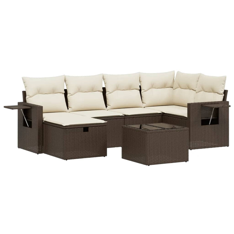 6-delige Loungeset met kussens poly rattan bruin