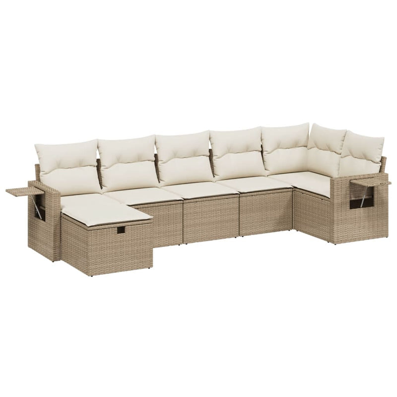 7-delige Loungeset met kussens poly rattan beige