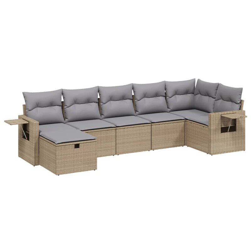 7-delige Loungeset met kussens poly rattan gemengd beige
