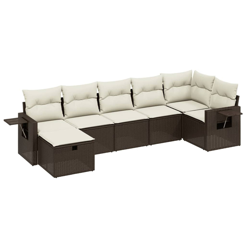 7-delige Loungeset met kussens poly rattan bruin