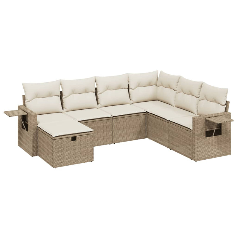 7-delige Loungeset met kussens poly rattan beige