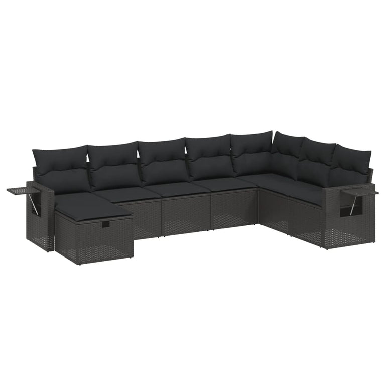 8-delige Loungeset met kussens poly rattan zwart