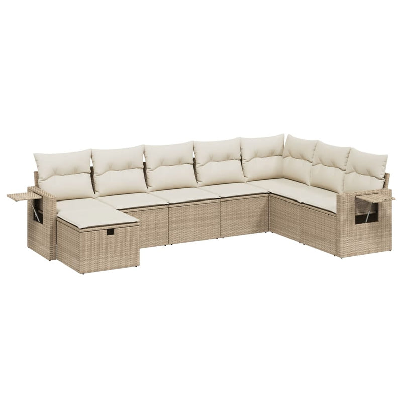8-delige Loungeset met kussens poly rattan beige