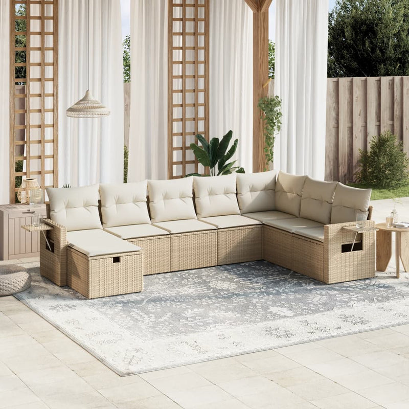 8-delige Loungeset met kussens poly rattan beige