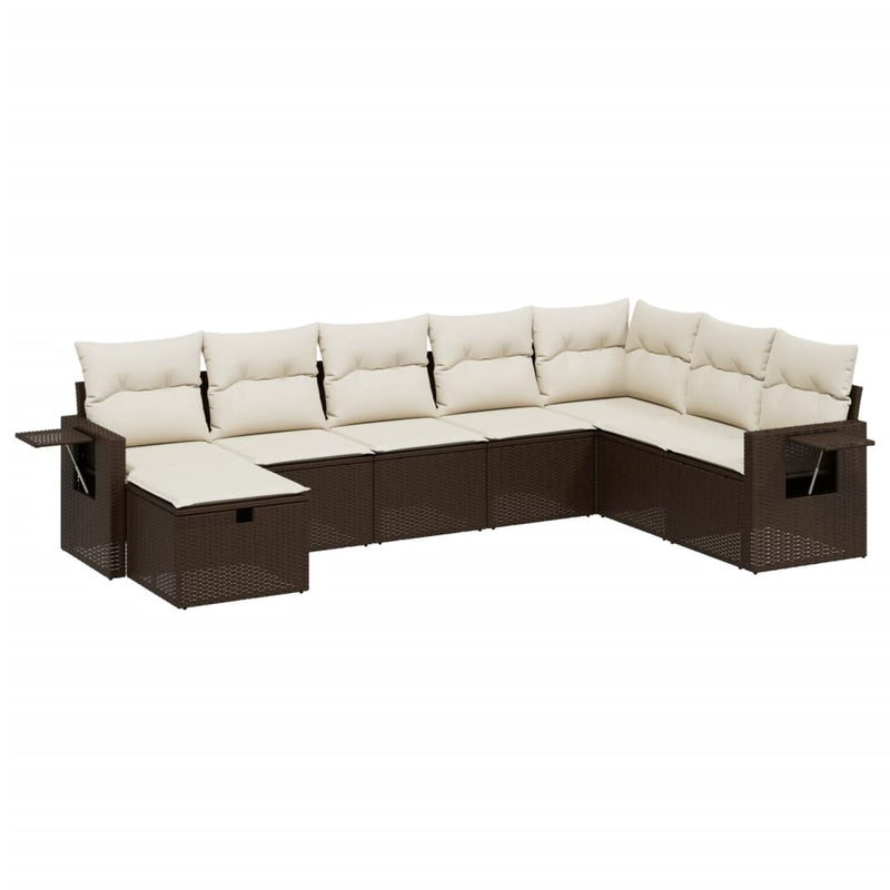 8-delige Loungeset met kussens poly rattan bruin