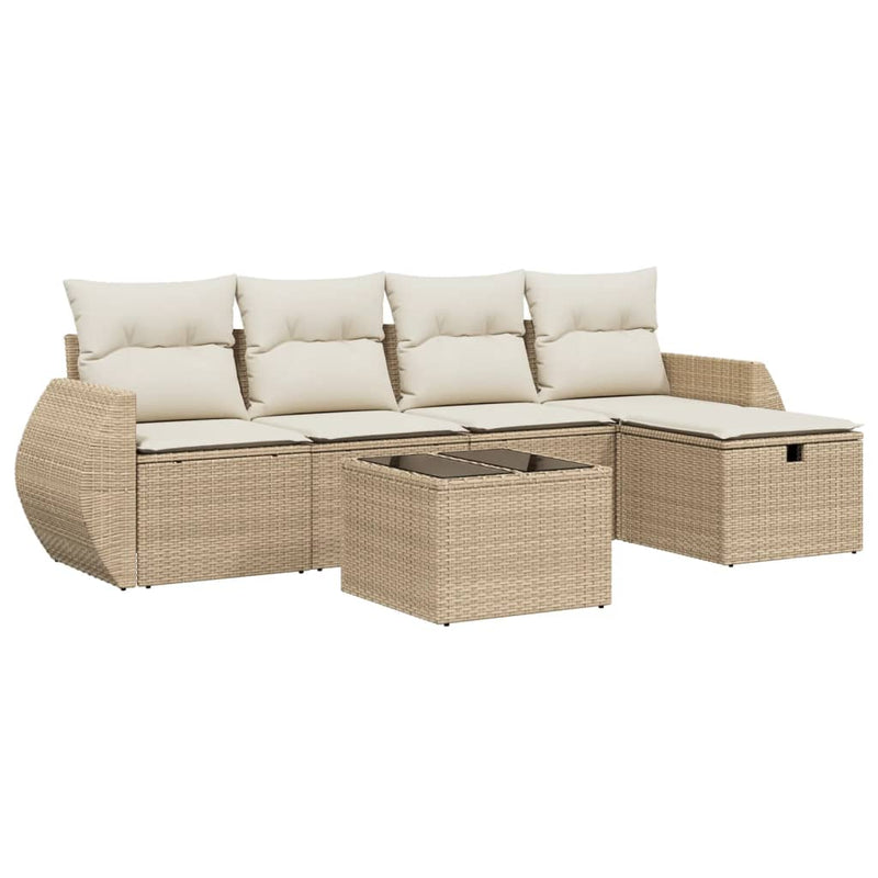 6-delige Loungeset met kussens poly rattan beige