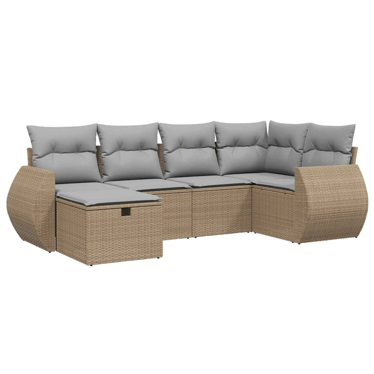 6-delige Loungeset met kussens poly rattan gemengd beige