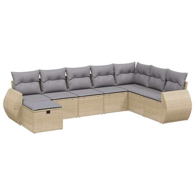 8-delige Loungeset met kussens poly rattan gemengd beige
