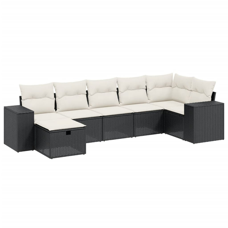 7-delige Loungeset met kussens poly rattan zwart