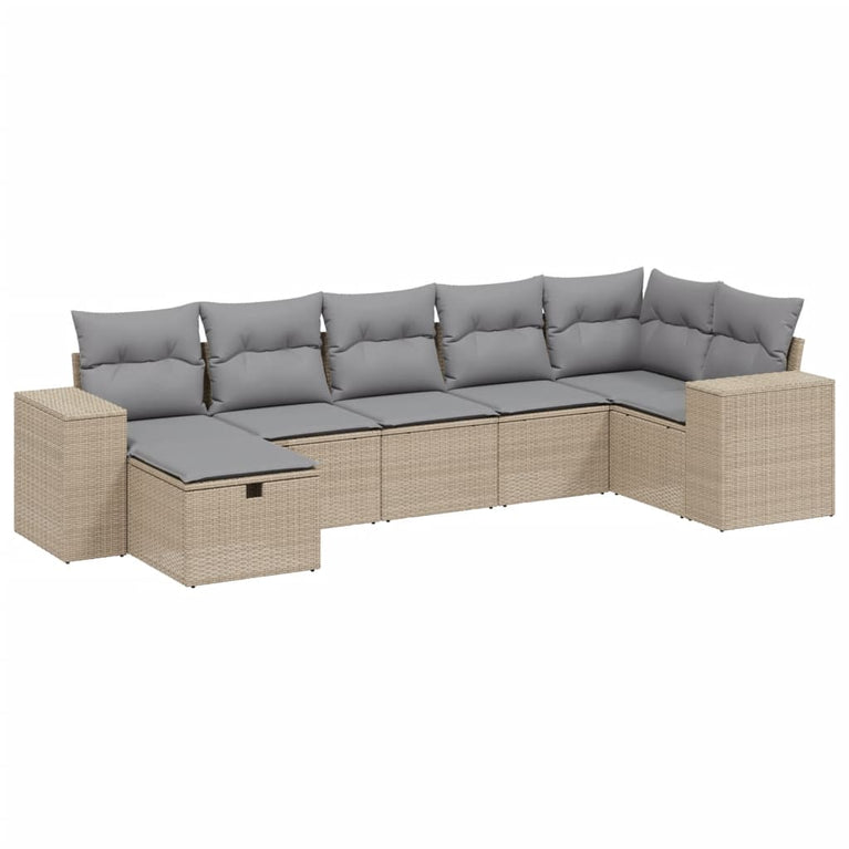 7-delige Loungeset met kussens poly rattan gemengd beige