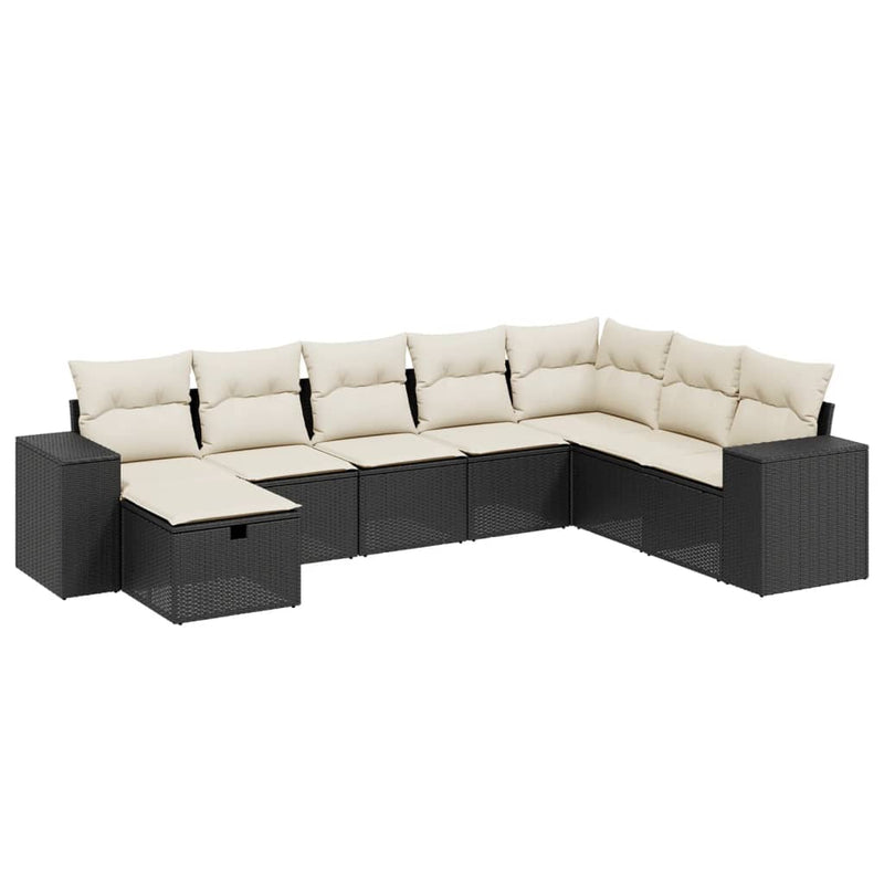 8-delige Loungeset met kussens poly rattan zwart