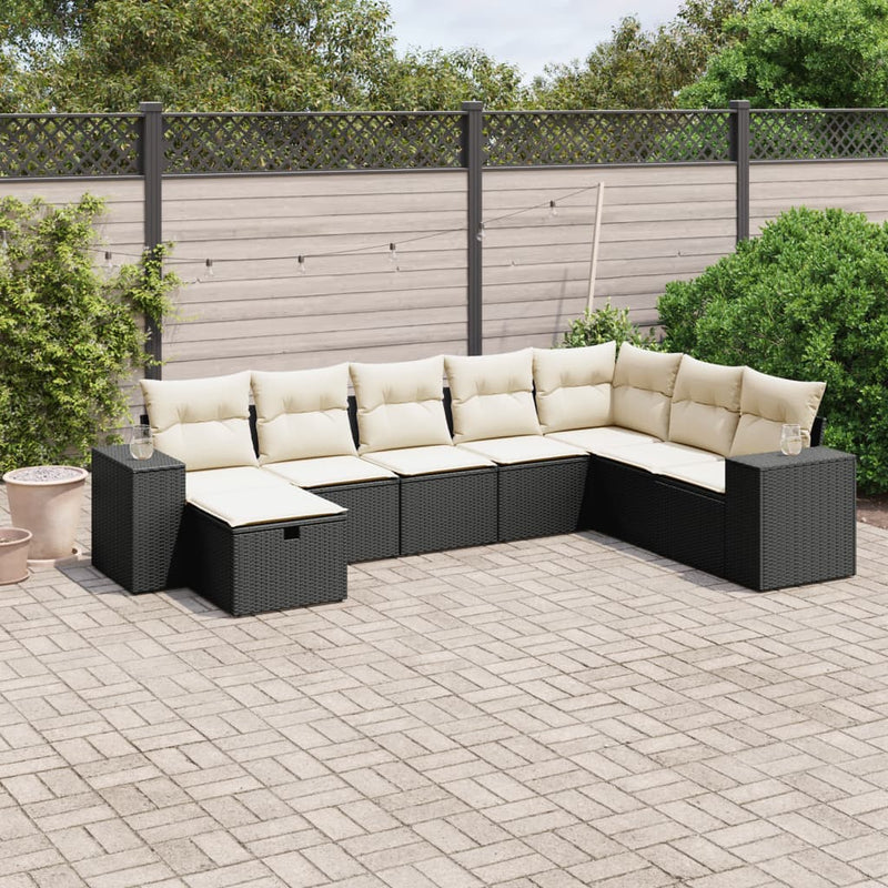 8-delige Loungeset met kussens poly rattan zwart