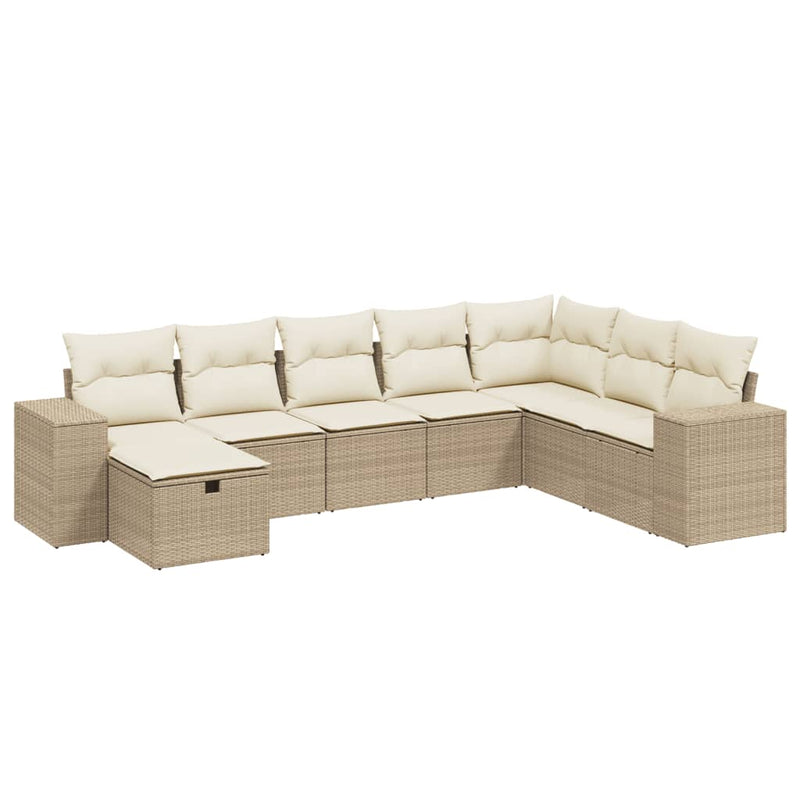 8-delige Loungeset met kussens poly rattan beige