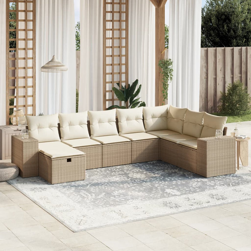 8-delige Loungeset met kussens poly rattan beige