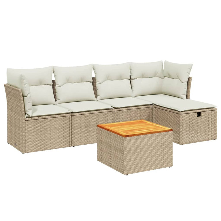 6-delige Loungeset met kussens poly rattan beige