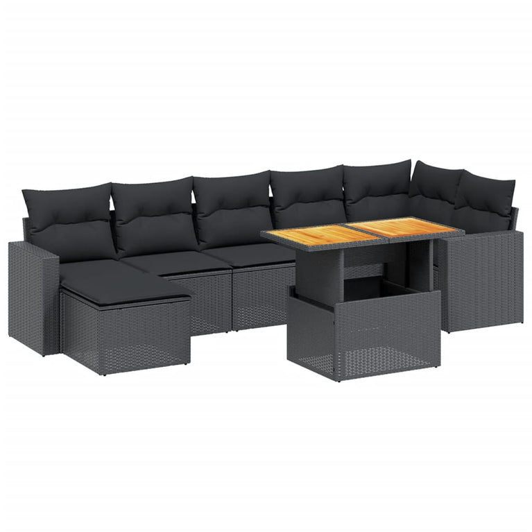 8-delige Loungeset met kussens poly rattan zwart