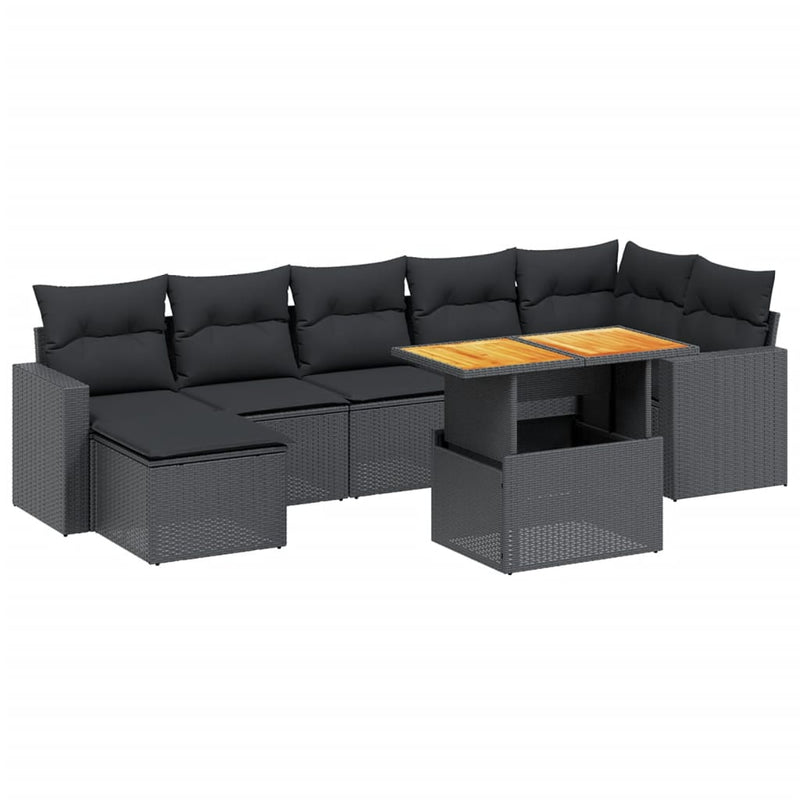 8-delige Loungeset met kussens poly rattan zwart