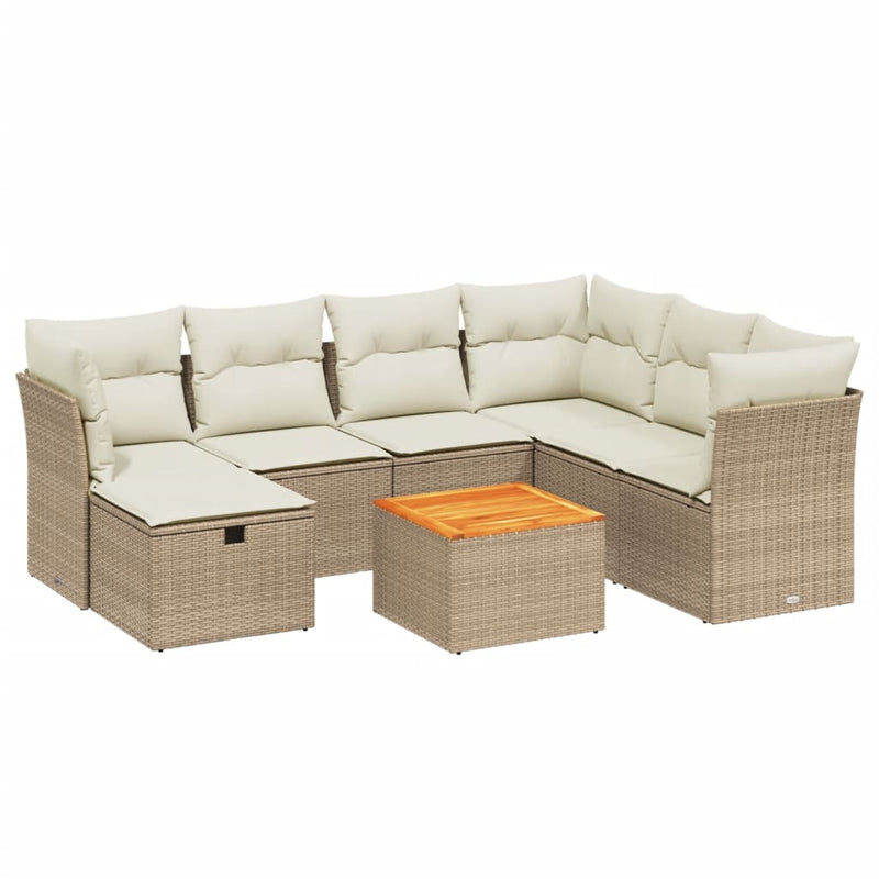 8-delige Loungeset met kussens poly rattan beige