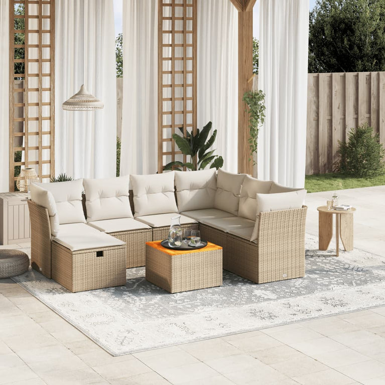 8-delige Loungeset met kussens poly rattan beige