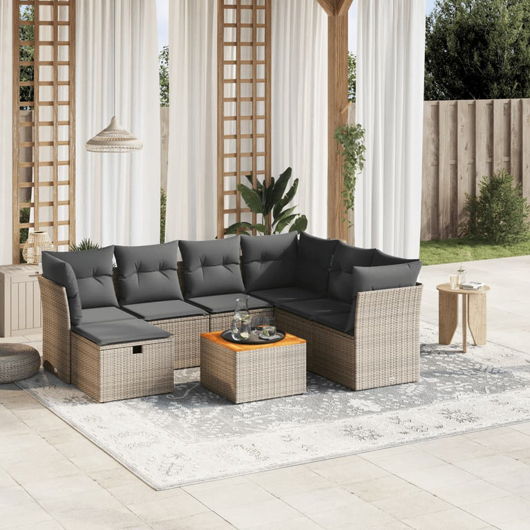 8-delige Loungeset met kussens poly rattan grijs