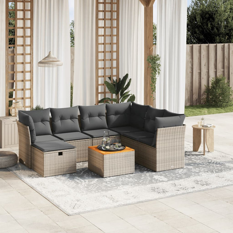 8-delige Loungeset met kussens poly rattan grijs