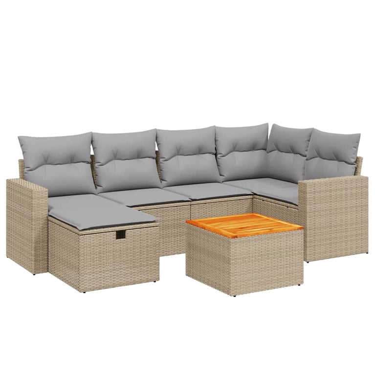 7-delige Loungeset met kussens poly rattan gemengd beige