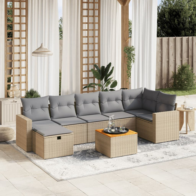 8-delige Loungeset met kussens poly rattan gemengd beige