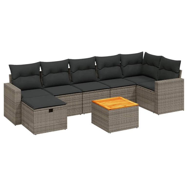 8-delige Loungeset met kussens poly rattan grijs