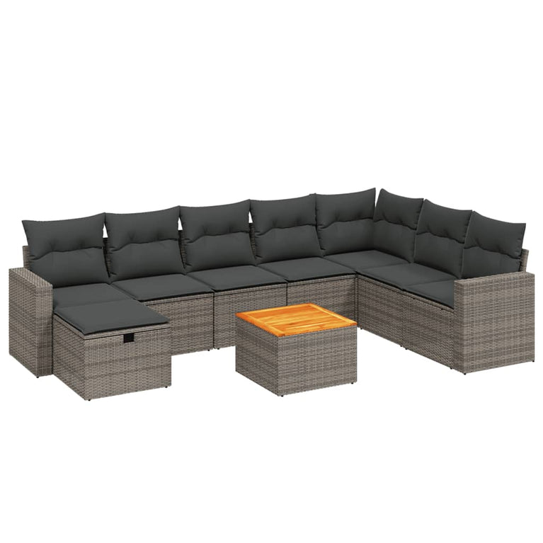 9-delige Loungeset met kussens poly rattan grijs
