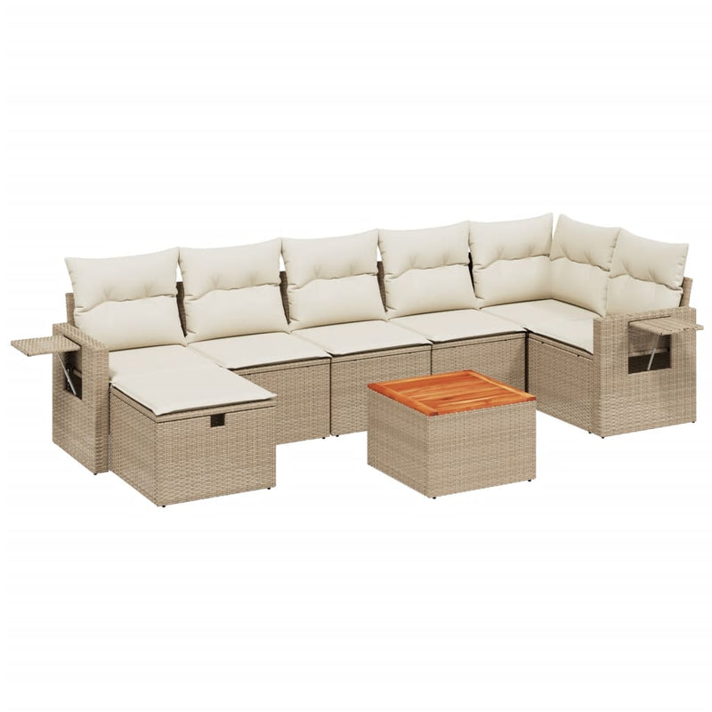 8-delige Loungeset met kussens poly rattan beige