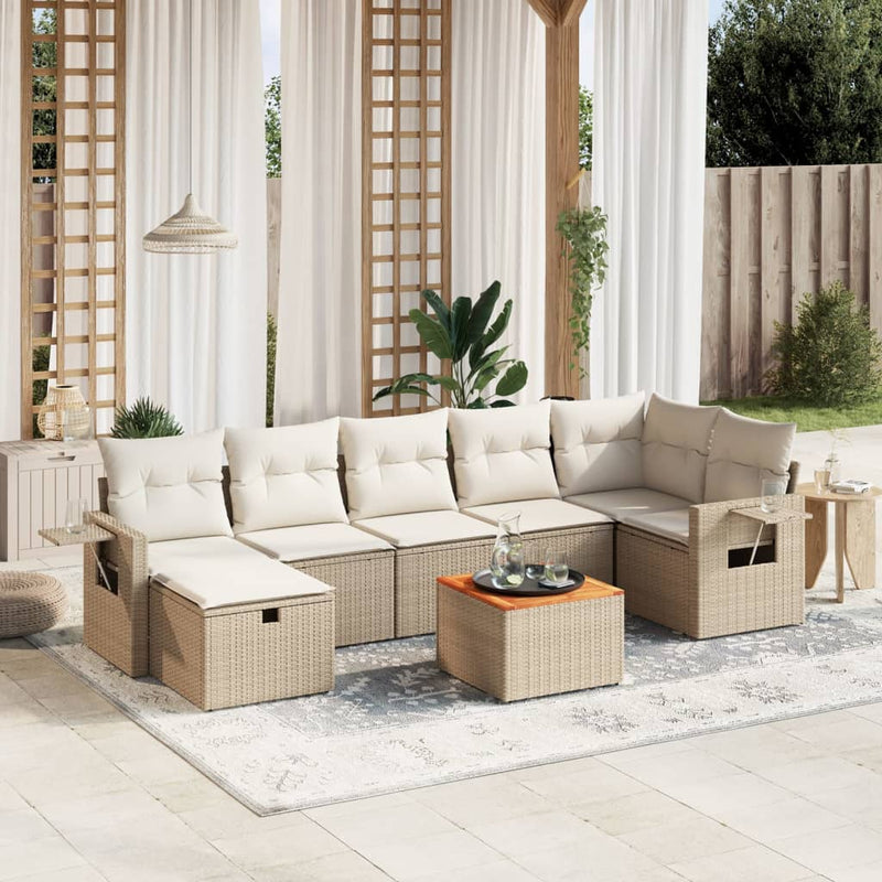 8-delige Loungeset met kussens poly rattan beige