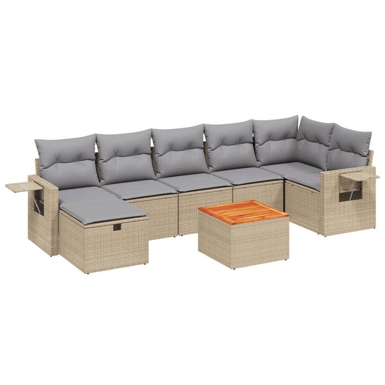 8-delige Loungeset met kussens poly rattan gemengd beige